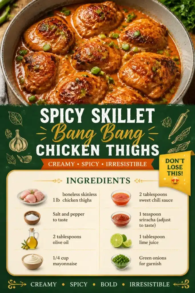 Spicy Skillet Bang Bang Chicken Thighs served on a plate with garnishes