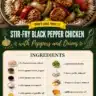 Delicious black pepper chicken stir-fry with peppers and onions