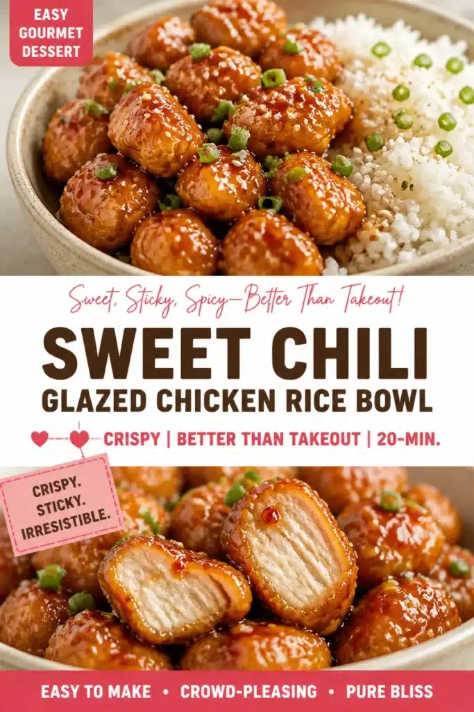 Plate of Sweet Chili Chicken Bites served with dipping sauce.