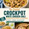 Easiest crockpot white chicken chili with cream cheese served in a bowl.