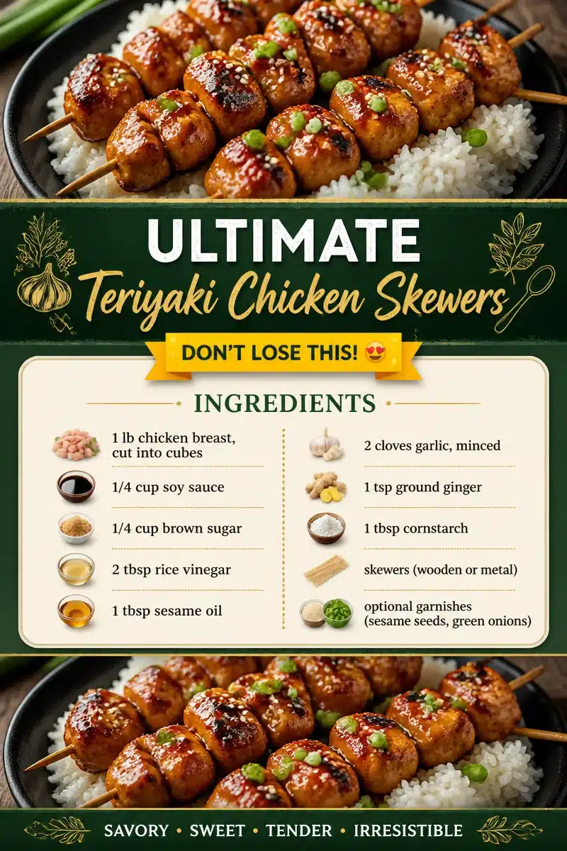 Ultimate teriyaki chicken skewers on a grill, showcasing delicious marinated chicken.